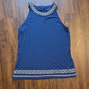 Adrianna Papell Royal Blue Embroidered Tank Top Size Small Workwear Vacation